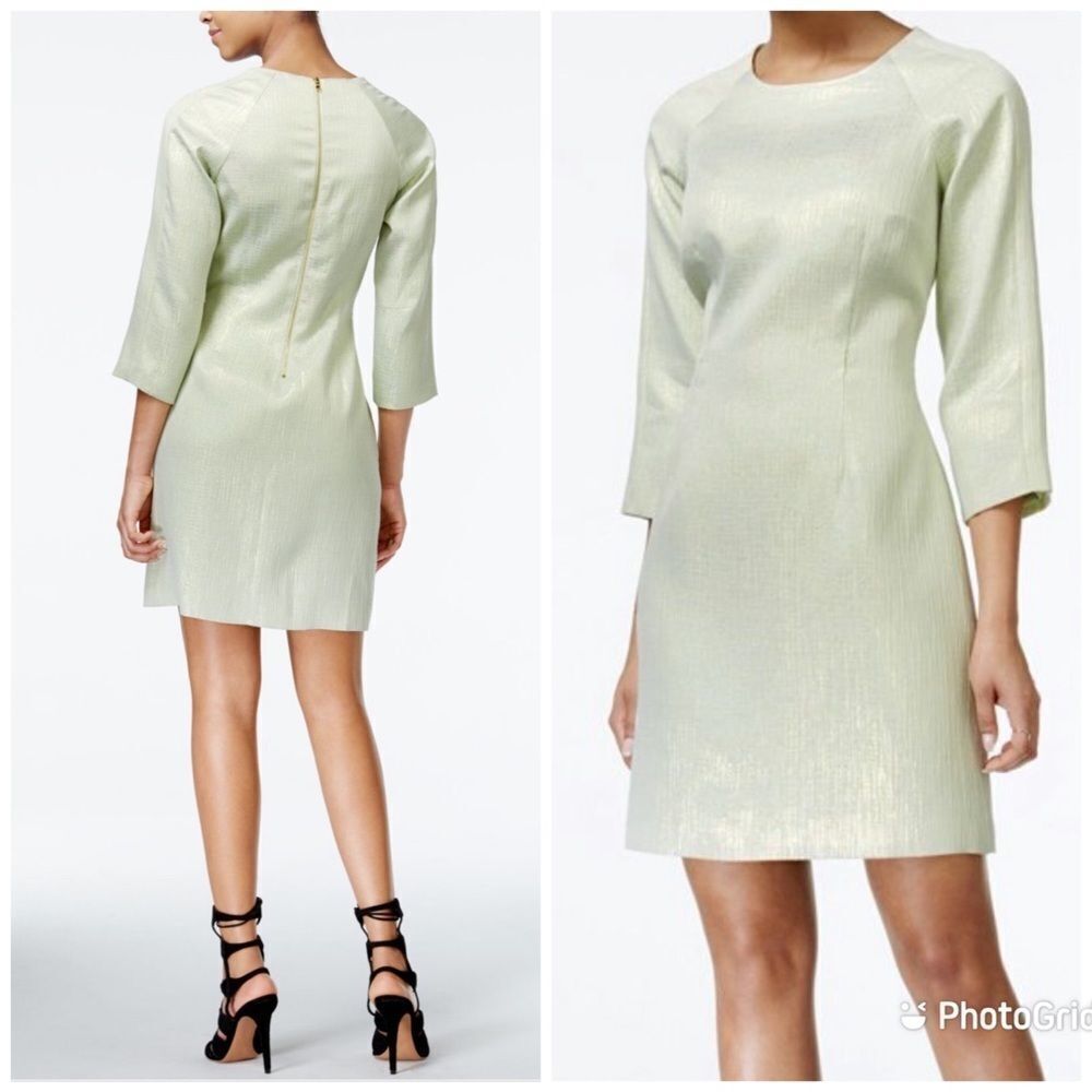 Rachel Roy Mod Sheath Mini Dress Green Textured Shiny Retro 60s Green Size 4 New